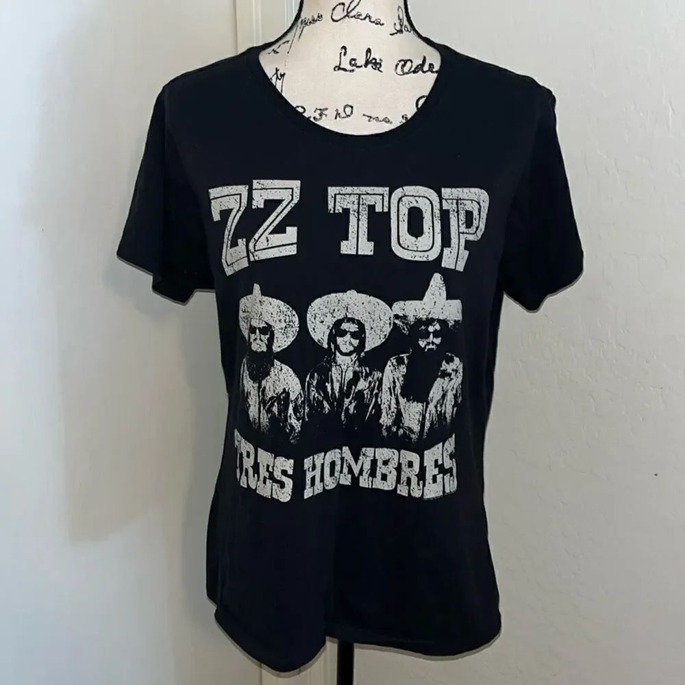 ZZ Top Band Music Tres Hombres Black Distressed Graphic T-Shirt Concert Festival